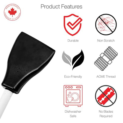 Plastic Scraper Tool, 4 Inch Wide Blade, Non-Scratch, Pole Socket | Heat Resistant 460F, Rust Resistant - Clean Glass, Hard Floors, Walls, and Windows