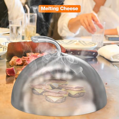 only fire Cheese Melting Dome,11 Inch Round Basting Cover with Handle, Stainless Steel Griddle Accessories for Flat Top Griddle Grill Indoor/Outdoor Kitchen, Backyard, Parties Cooking