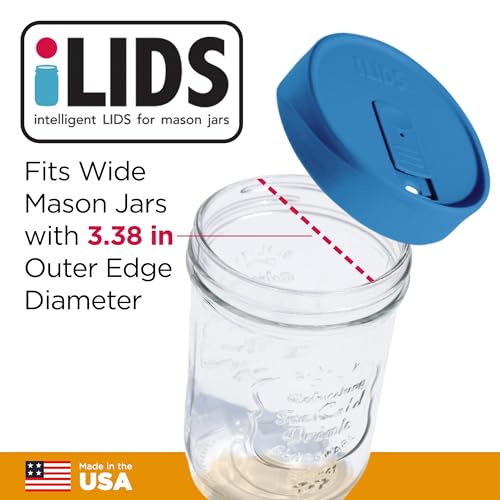 Wide-Mouth Mason Jar Drink Lid - USA Made, BPA-Free, Spill-Resistant for Coffee, Cold Brew & Iced Tea - Fits 3 3/8 in Ball & Kerr Wide Mouth - Pack of 2 - color: Sky Blue