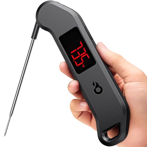Professional Digital Meat Thermometer, 1 Sec Instant Read, ±0.5℉ Accuracy NIST&NSF Certified Food Thermometer, Auto-Rotate Bright LED Screen, Highly Waterproof Cooking Thermometer for Grill BBQ, Black - color: Black