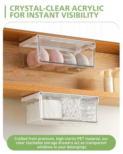 BALUCA Small Clear Stackable Storage Drawers – 33° Angled Acrylic Makeup Organizer for Vanity, Undersink & Kitchen Cabinets | Multi-Purpose Plastic Storage Bins & Drawer Organizer Bins (Large) - size: Large