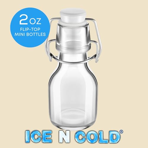 ICE N COLD Glass Swing Top Bottles | Flip Top Glass Bottles for Limoncello, Syrups, Oils, Vinegar, Extracts & Beverages | Airtight Reusable Glass Bottles (6-Pack, MINI (60ml | 2oz)) - color: 6-Pack, size: 2 Ounces