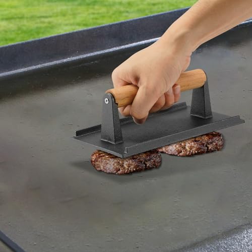 BBQ Accessories 12 Inch Round Stainless Steel Basting Cover - Cheese Melting Dome Rectangle Cast Iron Grill Press Kit for Hamburger Bacon Steak, Best for Blackstone Camp Chef Flat Top Griddle Grill - color: Rectangle Press