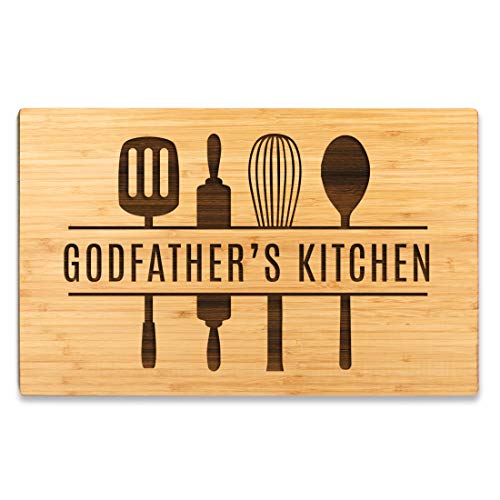 Andaz Press Large Bamboo Wood Cutting Board Gift, 17.75 x 11-inch, Godfather's Kitchen, Utensils Graphic, 1-Pack, Laser Engraved Serving Chopping Board Christmas Birthday Chef Kitchen Ideas - color: Godfather