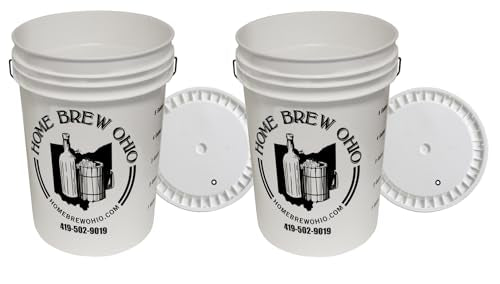 Home Brew Ohio 6.5 Gallon Fermenting Bucket with Grommeted Lid and Three-Piece Airlock - Set of 2