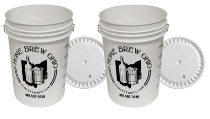 Home Brew Ohio 6.5 Gallon Fermenting Bucket with Grommeted Lid and Three-Piece Airlock - Set of 2