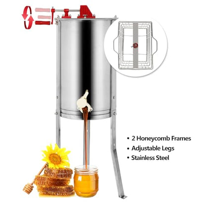 VINGLI 2 Frames Manual Honey Extractor Separator, Food Grade Stainless Steel Honeycomb Spinner Drum Crank By Hand with Adjustable Height Stands, Beekeeping Pro Extraction Apiary Centrifuge Equipment