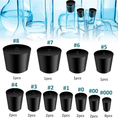 24Pcs Solid Rubber Stoppers 000# - 8# Tapered Lab Bungs Solid Rubber Stoppers 11 Assorted Sizes - size: 24pcs
