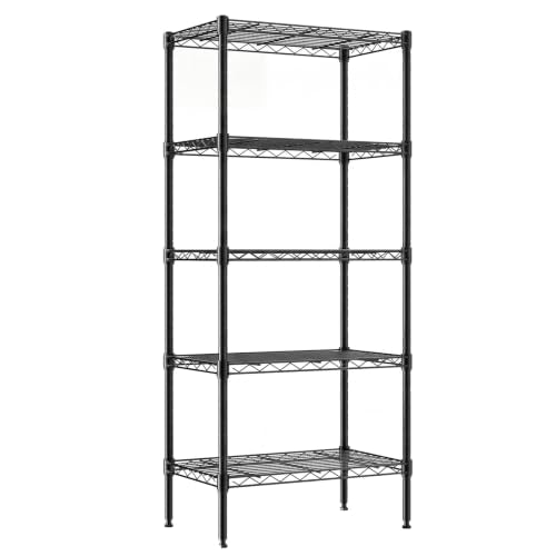DUMOS 5-Tier Metal Wire Storage Shelves, Adjustable Standing Storage Rack Shelf, Heavy Duty Steel Shelving Unit Organizers for Kitchen Bathroom Pantry Garage, 23.2" Wx13.4 Dx60.1 H, Black - color: Black, size: 5 Tier-60"H without wheels