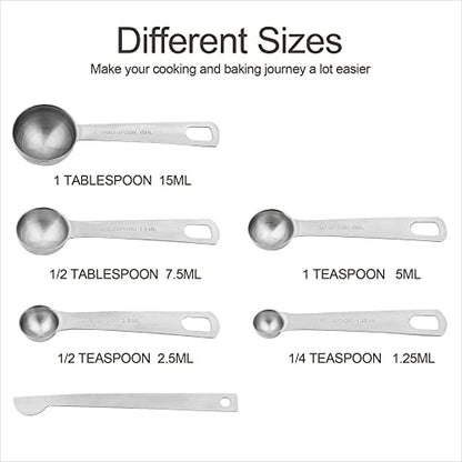 Measuring Cups and Spoons Set, Dry Metal Measuring Cup Set of 11, Stainless Steel Measuring Cups and Spoons, 5 Measure Cups and 5 Kitchen Measurement Spoons & Leveler - size: Set of 11