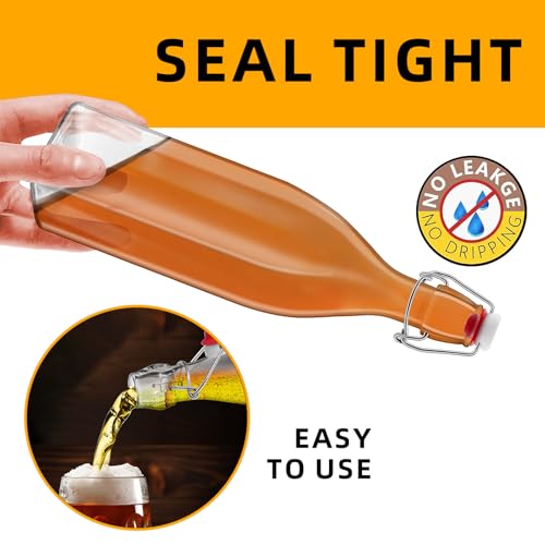 3 Pack 32oz Square Swing Top Glass Bottles, 1000ML Bottles with Airtight Stoppers for Kombucha, Kefir, Vanilla Extract, Beer(Bonus Gaskets, Labels and Funnel)