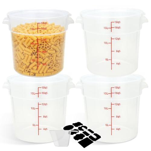 BIEAMA 4 Pack 18 Qt Round Food Storage Containers with Lids, Translucent PP | Include lids, labels, measuring cups and containers with capacity markings for food prep, pantry storage and dough proofing. - color: 18Qt Round-4 Pack