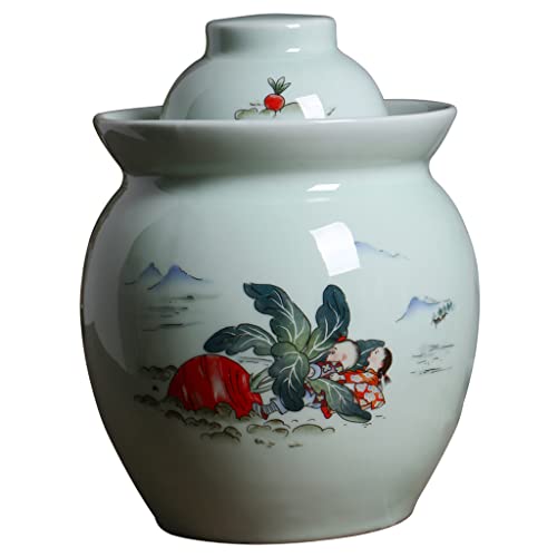 ZHOUXIAO Pickle Jar Ceramic Jar with Lid,Traditional Chinese Fermentation Kit Crock with Water Seal Airlock Lid, Fermentation Jar for Pickles,Kimchi,Sauerkraut,Kombucha Jar 3.5KG