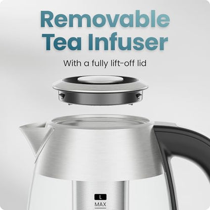 CHEFMAN Lightning High-Powered Electric Kettle, 1.8L 1750W, Rapid Boil 2 Cups in 2 Minutes, BPA Free Cordless Tea Kettle with Digital Temperature Control and 1-Hour Keep Hot – Stainless Steel - size: 1.8 Liters - Digital