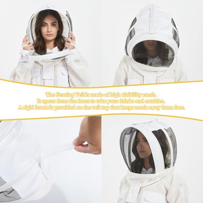 ANDES Three Layer Mesh Ventilated Beekeeping Suit, Beekeeper Suit with Fencing & Round Brim Hat, Comfortable (L) | Professional Full Body Sting-Proof Beekeeper Suit, Unisex for Beginners & Commercial Beekeepers - size: Large
