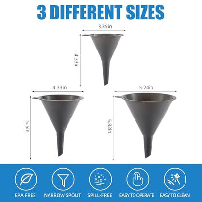Plastic Kitchen Funnel Set of 3, Round Kitchen Funnels for Filling Bottles, Durable and Multifunctional Funnels for Filling Canning, Cooking, Lab or Car Oil (Gray) - color: Gray
