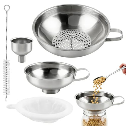 6Pcs Stainless Steel Canning Funnels Set, Wide Mouth Food Canning Funnels for Regular Mason Jar, Kitchen Large Cannin-g Supplies Kit for Filling Bottle(Color:Silver)