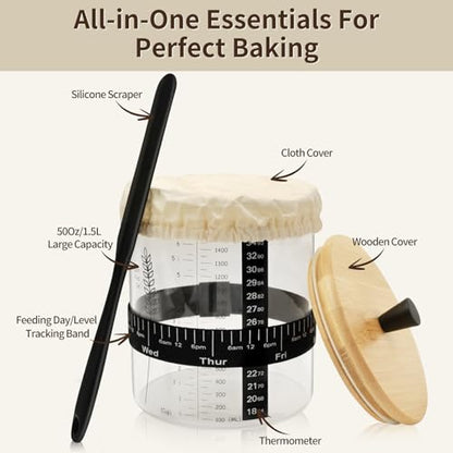 50oz Sourdough Starter Jar, Wide Mouth Sourdough Jar, Large Capacity Sourdough Starter Kit with Lid, Band, Date Tracker, Temp, Sourdough Bread Starter Kit for Perfect Sour Dough(2 Pack) - size: Set of 2