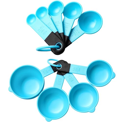 Spring Chef Magnetic Measuring Cups and Spoons Set of 9, Nesting Plastic Kitchen Tool with Easy to Read Markings - Measure Dry or Liquid Ingredient, BPA Free, Aqua Sky - color: Blue (Aqua Sky)