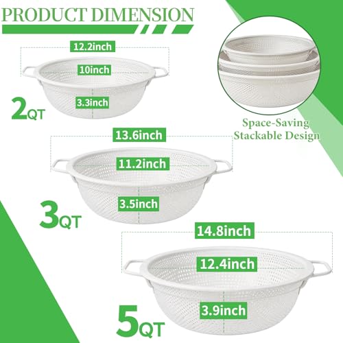 Colander Set with White Coating, Stainless Steel Micro-Perforated Colanders Strainers for Draining Rinsing Washing, Ideal for Vegetables Fruits, Heavy Duty & Dishwasher Safe - color: White