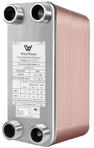 AB Plate Heat Exchanger, 3"x 8" 50 Plates Water To Water Heat Exchanger, Copper/SS316L Stainless Steel Brazed Plate Heat Exchanger For Floor Heating, Water Heating, Snow Melting