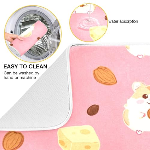 Kcldeci Cute Little Hamsters Eating Cheese Dish Drying Mat Kitchen Counter Mat Draining Mat Kitchen Accessories Dish Rack Pad for Dishes, Utensils, Countertops, Sinks 16x18in - size: 16x18in