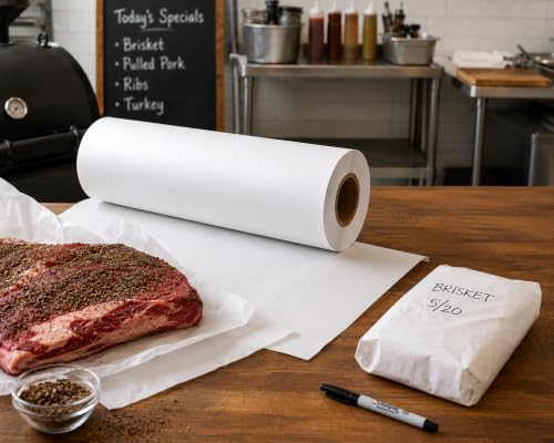 White Freezer Paper 18 inch x 175 feet, 2” Core, 1 Roll, 40lb. Big Tex by ALLIANCE – Food Grade Paper W/Side Cutter, Made in the USA