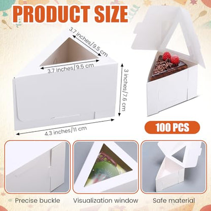 100 Pack Cake Slice Containers with Window Paper Cake Slice Boxes Triangle 4.33 Inches Disposable Dessert Boxes for Cheesecake Pie Birthday Party Bakery Cafe Packaging and Storage