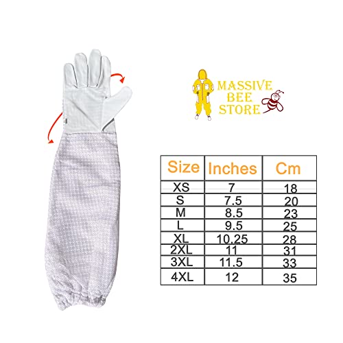 Beekeeping Gloves with Goat Skin Leather Palm and 3-Layer Mesh Sleeve for Unisex (3X-Large, White) - size: 3X-Large