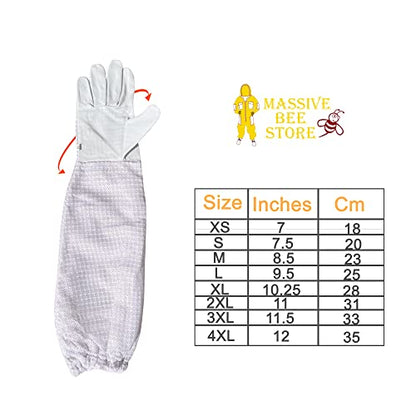 Beekeeping Gloves with Goat Skin Leather Palm and 3-Layer Mesh Sleeve for Unisex (Extra Small, White) - size: X-Small