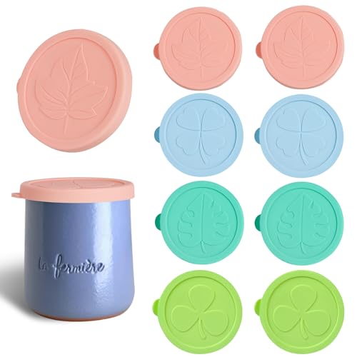 Yogurt Jar Lids for La Fermiere, 8 Pack LFGB Platinum Silicone Covers, Snug Fit Reusable Replacement Lids, Dishwasher Safe - color: Multi