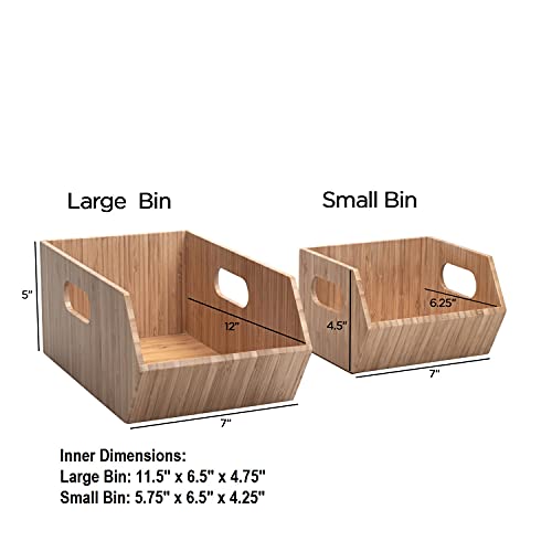 MobileVision Bamboo Storage Bins for Pantry & Kitchen Cabinet Organizer Multi-Purpose 2 PC Stackable Set for Canned Goods, Vegetables, Pouches, Boxed Meals & more - size: Set (2 PC): 12" x 7" x 5"