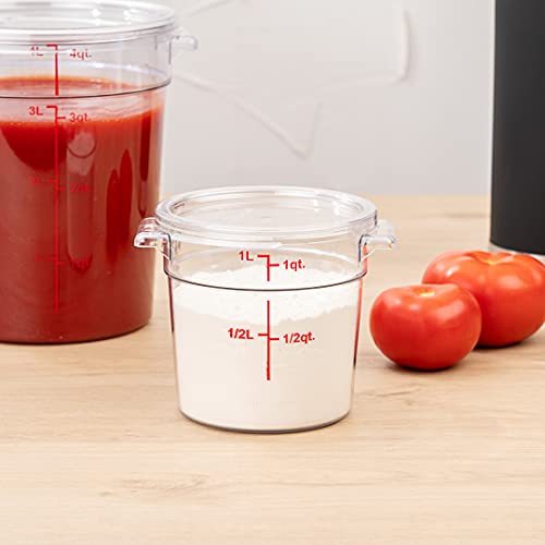 Restaurantware Met Lux 1 Quart Food Storage Containers 10 Round Commercial Storage Containers - Lids Sold Separately With Volume Markers Clear Plastic Food Prep Buckets Space-Saving Storage - size: 1 qt, style: 10 Count