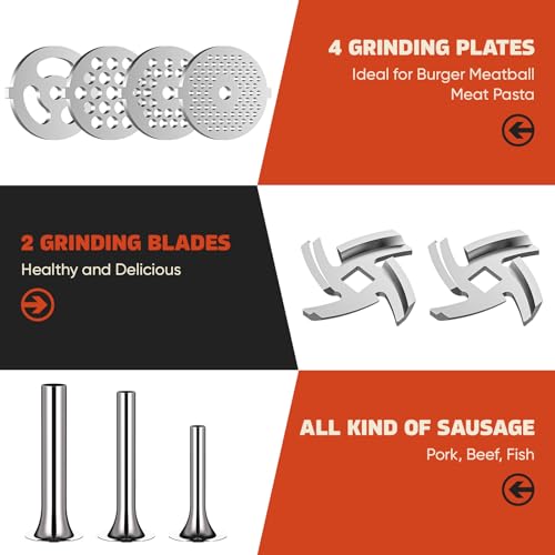 GVODE Stainless Steel Meat Grinder for KitchenAid Mixer, Meat Grinders, Sausage Stuffer, Burger Press, For Kitchen Aid Meat Grinder Attachment for KitchenAid Stand Mixer, Dishwasher Safe