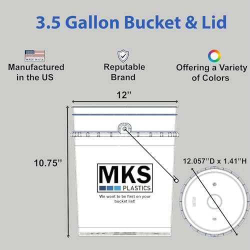 MKS Plastics 3.5-Gallon Bucket with Airtight Lid – Made in USA, Food Grade BPA Free Plastic, Heavy Duty Multi-Use, Metal Handle with Grip, Stackable Storage – White, 5 Pack - color: 3.5 Gallon - White, size: 5