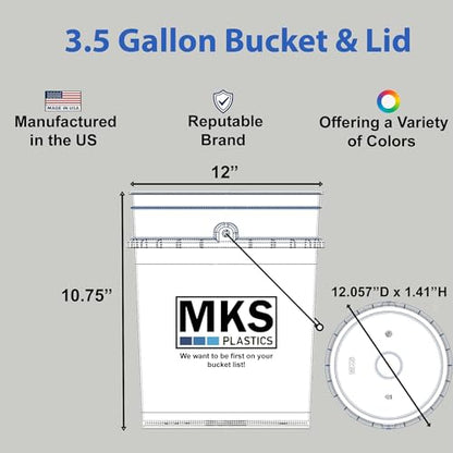 MKS Plastics 3.5-Gallon Bucket with Airtight Lid – Made in USA, Food Grade BPA Free Plastic, Heavy Duty Multi-Use, Metal Handle with Grip, Stackable Storage – White, 2 Pack - color: 3.5 Gallon - White, size: 2