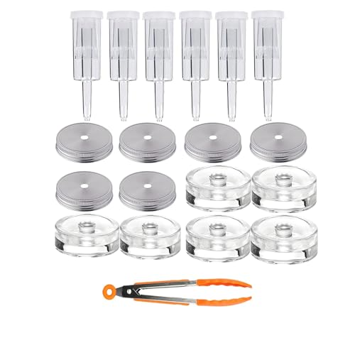 6 Set Fermentation Kit for Wide Mouth Mason Jar, 6 Stainless Steel Fermenting Lids with 6 Airlocks and 6 glass weight1 Silicone Tong (Jars Not Included)