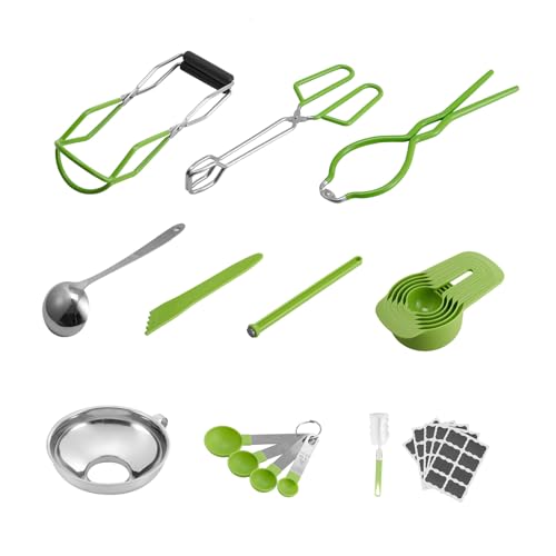 VEVOR Canning Supplies Starter Kit, 9 Pieces Stainless Steel Water Bath Canning Kit for Beginners, Canning Tools Set: Ladle, Measuring Spoon & Cup, Funnel, Tongs, Jar Lifter, Jar Wrench - size: 9PCS