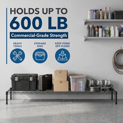 Black Epoxy Wire Storage Shelf, Dunnage Rack, Commercial 1 Tier Small Shelf, 30" x 60" x 8", Heavy-Duty Metal, 600 lbs Capacity - color: Black, size: 30"D x 60"W x 8"H