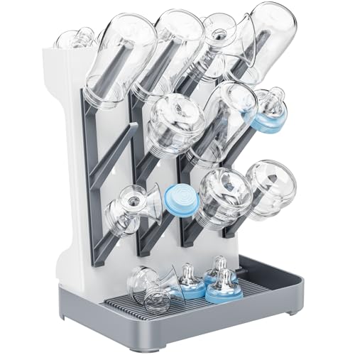 Dayacoco Baby Bottle Drying Rack, Space Saving Vertical Bottles Dryer Holder, Standing Bottle Drying Rack for Countertop Kitchen Organize Bottles, Brushes, Baby Accessories (Gray) - color: Gray