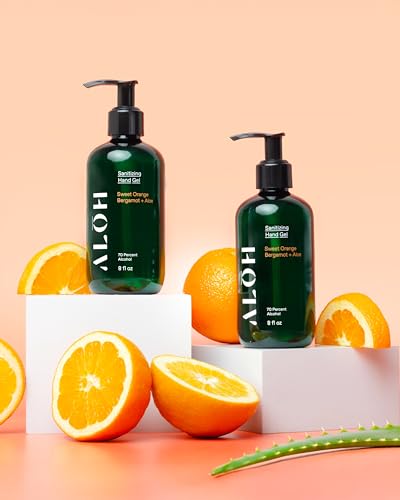ALŌH Sanitizing Hand Gel 2-Pack | Sweet Orange Bergamot & Aloe | 70% Ethyl Alcohol | 8 fl oz Bottles (Pack of 2) | For Adults & Kids - color: Sweet Orange Bergamot + Aloe