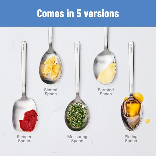 Misen Slotted Chef Spoon – Stainless Steel Draining and Serving Spoon for Pasta Vegetables Poached Eggs Fried Foods Meatballs Braises and Everyday Cooking and Kitchen Prep - style: Slotted Spoon