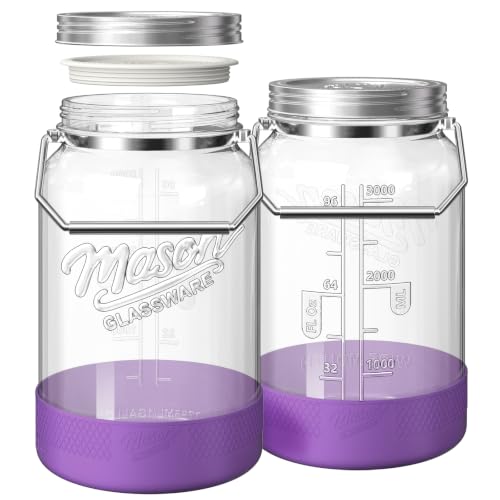 1 Gallon Glass Jars with Lids, 2 Pack Wide Mouth Mason Jars with Stainless Steel Lid & Food-Contact Silicone Inner Seal, Airtight Pantry Containers for Flour, Sugar, Sourdough Starter & Kombucha
