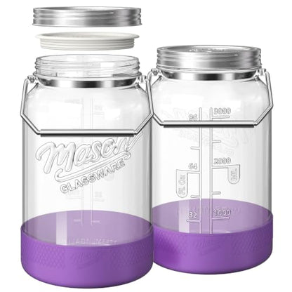 1 Gallon Glass Jars with Lids, 2 Pack Wide Mouth Mason Jars with Stainless Steel Lid & Food-Contact Silicone Inner Seal, Airtight Pantry Containers for Flour, Sugar, Sourdough Starter & Kombucha