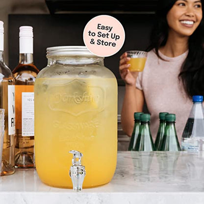 Glass Drink Dispenser for Parties - 1 Gallon Gallon Drink Dispenser - Glass Beverage Dispenser with Spigot, Clear For Parties, Weddings, Sun Tea Jar, Lemonade & Laundry Detergent Dispenser - style: Single w/o Stand