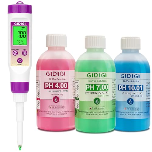 pH Meter Food Digital Electronic pH Tester for Fermentation 3 * 50ml pH Buffer Calibration Solution Kits Hot Sauce Food Tester Probe for Cheese Sourdough pH Temperature pH Test Strips for Acidity