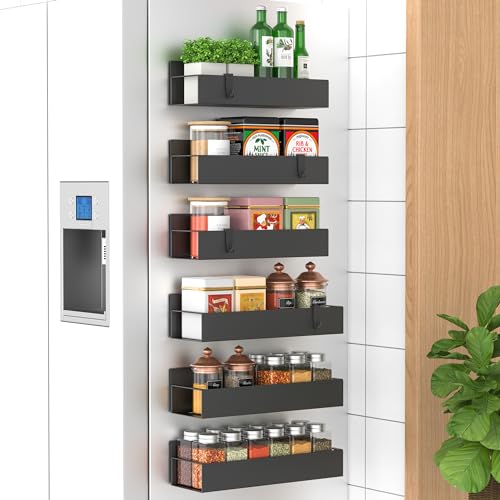 HuggieGems 6 Pack Magnetic Spice Storage Rack Organizer for Refrigerator and Oven, Black Fridge Organizers and Storage - color: Black, size: 6 Pack