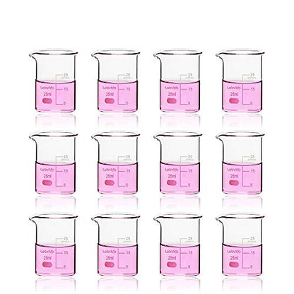 12pcs of Glass Beakers Shot Glass, Vol.25ml, 3.3 Borosilicate Griffin Low Form with Printed Graduation, LVA001 - style: 12pcs of Vol.25ml