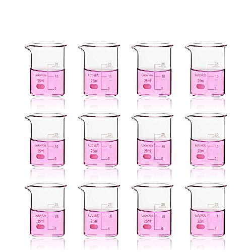 12pcs of Glass Beakers Shot Glass, Vol.25ml, 3.3 Borosilicate Griffin Low Form with Printed Graduation, LVA001 - style: 12pcs of Vol.25ml