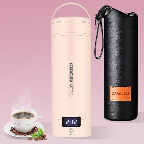Travel Electric Kettle Portable Small Mini Tea Coffee Kettle Water Boiler, Water Heater with 4 Temperature Control,304 Stainless Steel with Auto Shut-Off & Boil Dry Protection, BPA-Free (Pink) - color: Pink